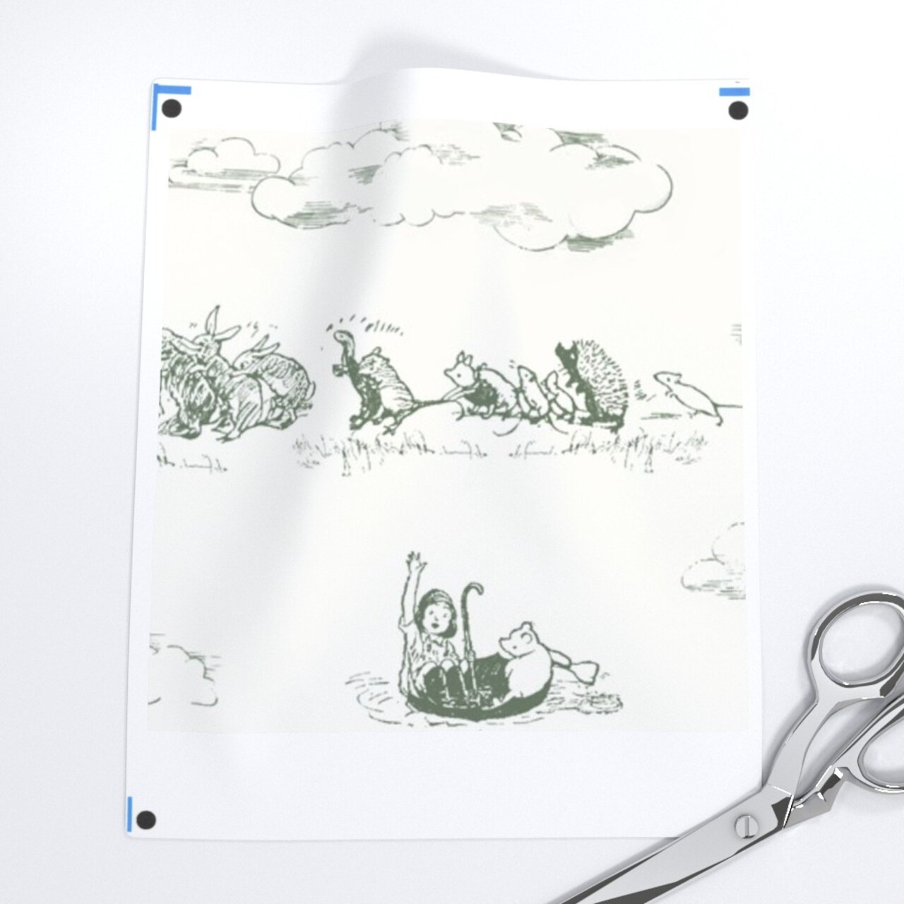 Dusty Green Winnie The Pooh Vintage Storybook Gender Neutral Baby Hundred Acre Woods Custom Printed Fabric by Spoonflower Various Fabrics by the Yard or Fat Quarter